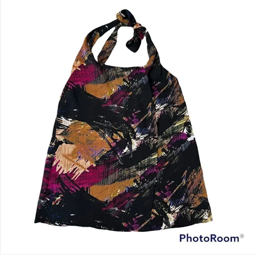 Ann Taylor Black Multi Color Halter Top Size 2